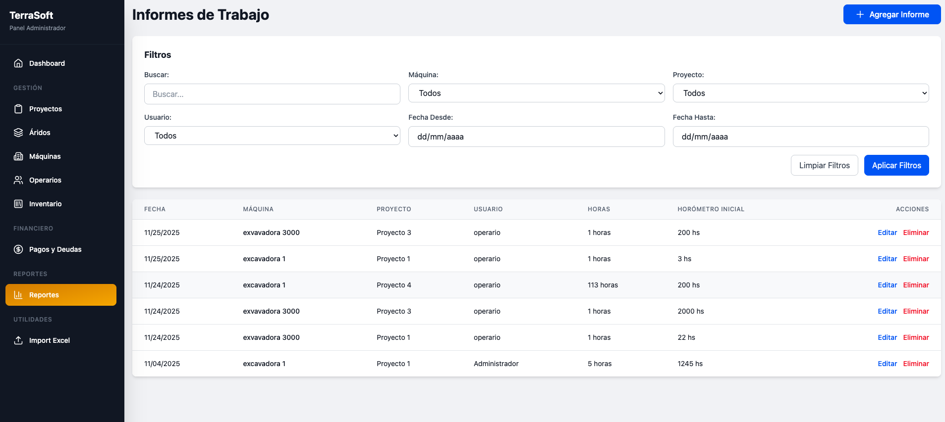 Reporte de Trabajo de Máquinas